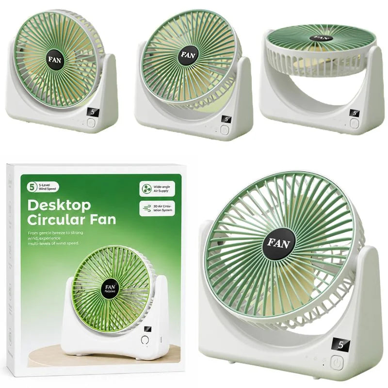 Circular Rechargeable Desktop Fan | Model QL-01 | 3 Speed Personal Cooling Fan | Quiet Air Circulator for Home, Office & Travel | Random